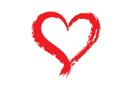 Red Love Heart Made of Rough Brush Strokes Isolated on White Background, Hand Drawn Vector Illustration for Valentine&rsquo;s Day and Wedding Design