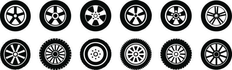 wheel vector icons rim spoke and tire tread variations © Icon Stock