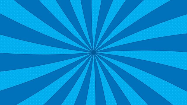 Sunburst rays in blue with halftone grain texture rotating in a comic pop art style loopable background for high energy motion graphics and video projects