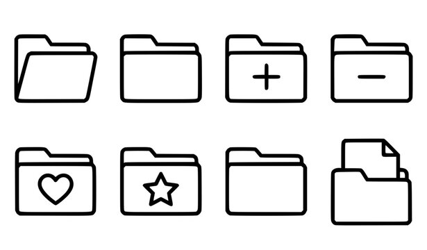 File Folder Line Icon Set for Data Management Digital Storage Interface Design Document Archive Computing Web Apps and Office Organizer Elements