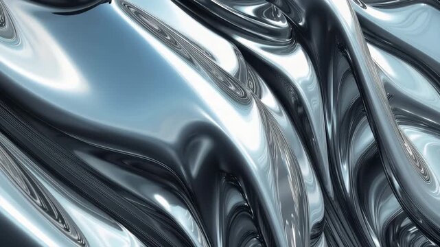Abstract liquid metal background with flowing silver waves and smooth chrome reflections Video.