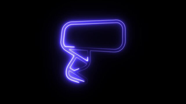 Neon blue thumbs down sign on black background with glowing effect