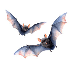 Fototapeta premium Halloween Bats, watercolor illustration vector, isolated on a white background.