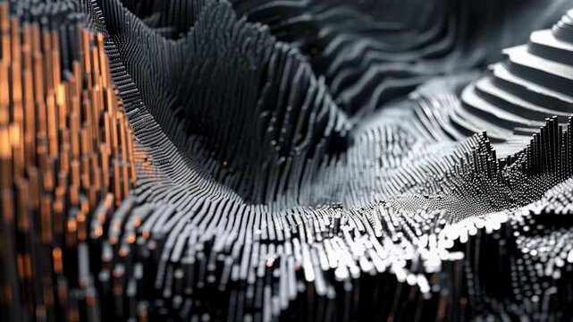 Mesmerizing abstract tech background showing black block particles forming a wave landscape Video.