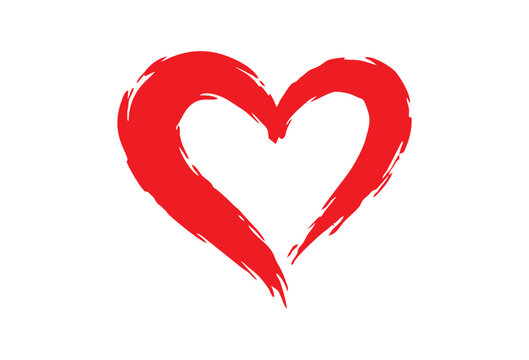 Red Love Heart Made of Rough Brush Strokes Isolated on White Background, Hand Drawn Vector Illustration for Valentine&rsquo;s Day and Wedding Design