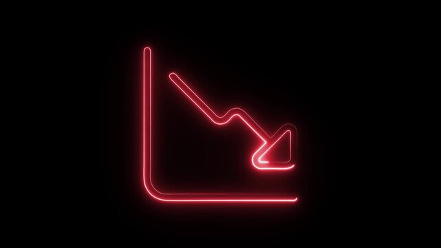 Red neon line graph trending downward on black background