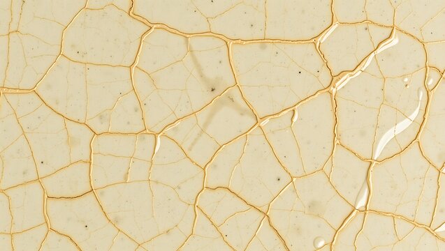 macro shot of cracked beige ceramic glaze with gold highlights