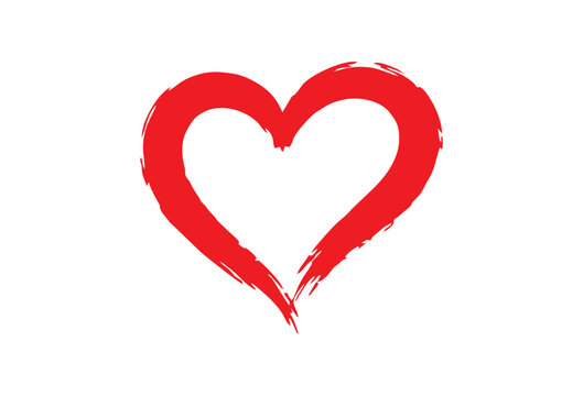 Red Love Heart Made of Rough Brush Strokes Isolated on White Background, Hand Drawn Vector Illustration for Valentine&rsquo;s Day and Wedding Design