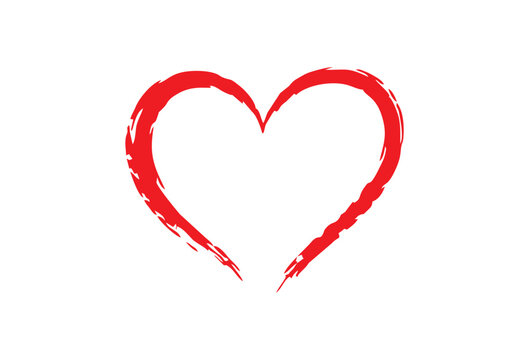 Red Love Heart Made of Rough Brush Strokes Isolated on White Background, Hand Drawn Vector Illustration for Valentine&rsquo;s Day and Wedding Design