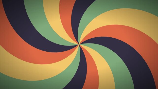 Retro spiral rotating colorful swirls hypnotic vintage grain texture motion background transition.