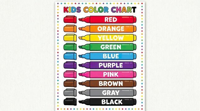 Kids Color Chart with Markers and Color Names.