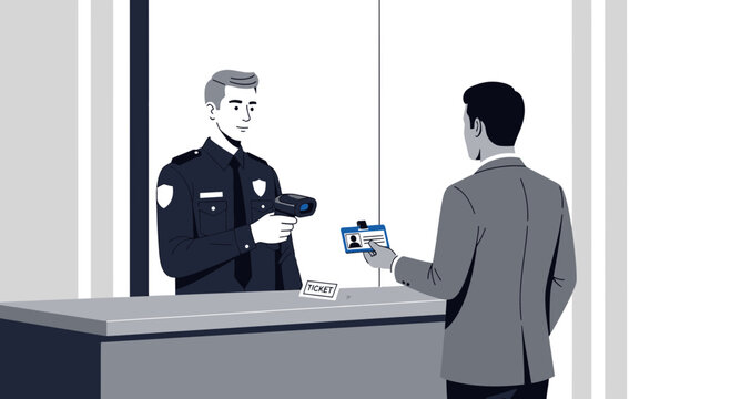 Security Guard Scanning ID Card at Access Control Point