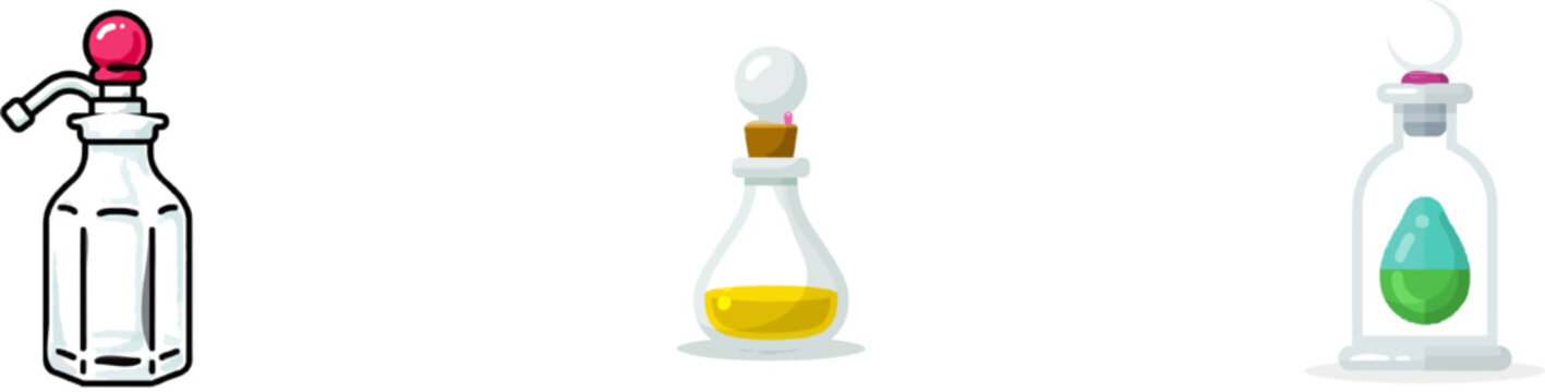 An elegant vintage-style flat vector icon of an antique crystal atomizer perfume bottle with a pink squeeze bulb, clean minimalist luxury design, isolated on a solid white background