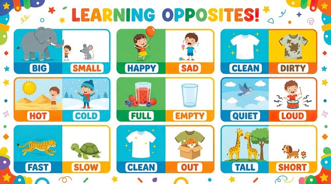 Educational Chart Demonstrating Opposite Concepts for Childrens Learning.