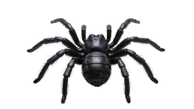 Black hairy tarantula spider with eight legs