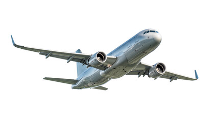 Commercial airliner airplane flying with engines visible © Gabriela