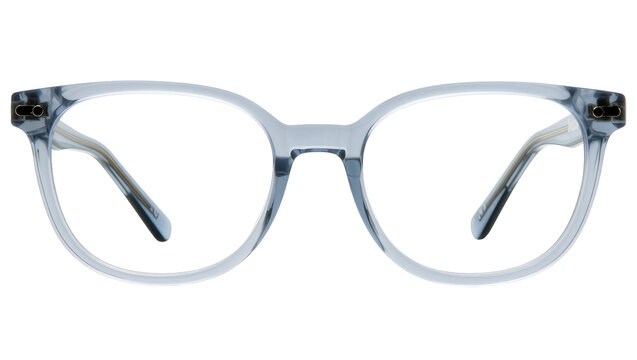 Clear blue translucent eyeglasses with round frames