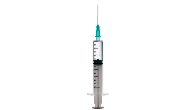 Medical syringe with liquid and needle