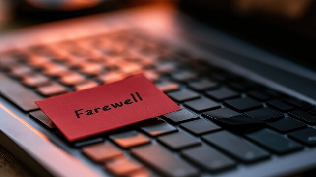 Farewell Note on Keyboard in Office Setting with Soft Lighting