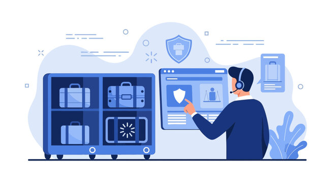 Secure Luggage Storage Service Online Concept Flat Design