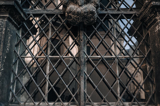 A fragment of the Boim Chapel in Lviv, Ukraine. A close-up of the barred window.
