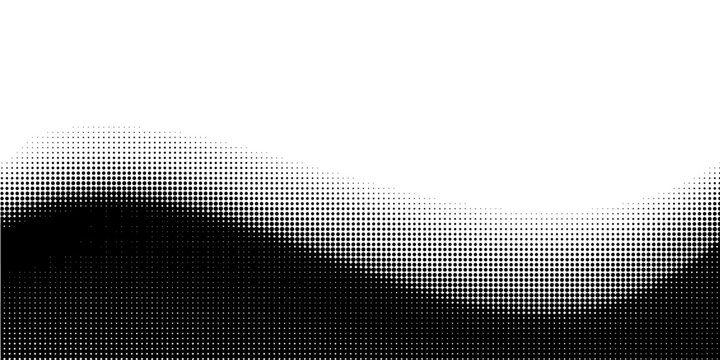 Halftone border website. Drop separator effect. Wave black gradient dot divider. Pixel graphic frame. Vector half tone illustration