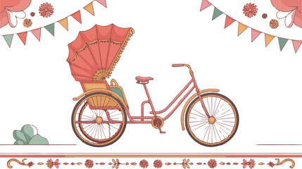 Fototapeta premium Colorful tricycle with red canopy and decorations side view