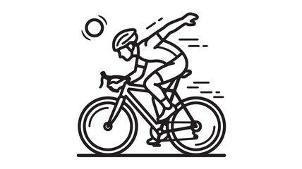 Fototapeta premium Bicyclist Icon in Black Line Art Showing Dynamic Motion and a Cycling Posture for Sports and Adventure Design