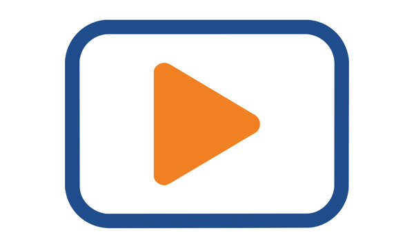Minimalist media player play button icon with a centered triangle symbol inside a rounded rectangle frame isolated on a white background modern digital interface concept