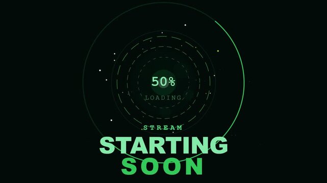 Futuristic green loading screen for live stream starting soon