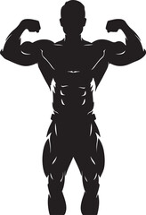 Fototapeta premium Muscular man flexing arms, bodybuilder silhouette, fitness icon, athletic pose