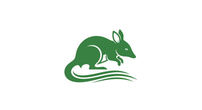 Green Kangaroo Rat Illustration with Curved Tail.