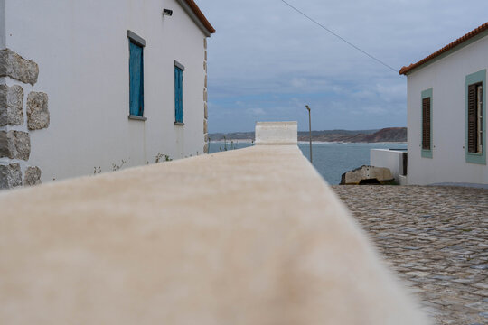 White and painted houses by the coast.  Baleal, Peniche, Portugal