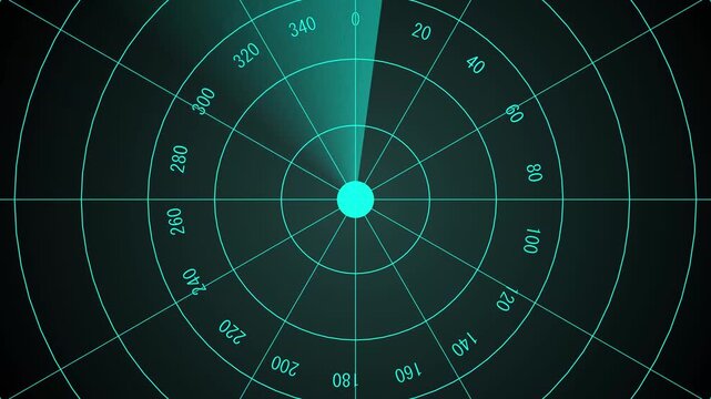 green in dark background. Radar Navigation is looking for objects. Searching process in futuristic interface . 4k animation video .....