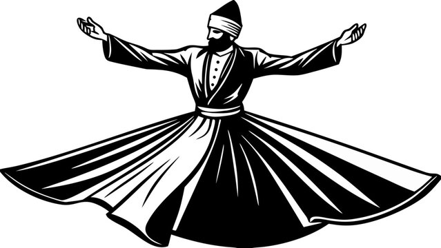 Sufi Whirling Dervish Vector - Turkish Cultural Art with Tulip Symbol Silhouette Icon