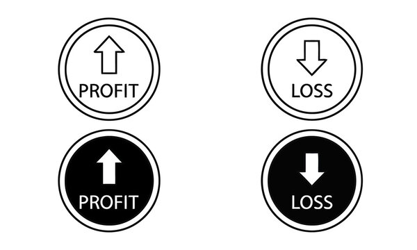 Profit and loss arrow icons with different background styles