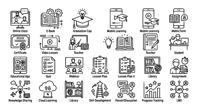 Minimalist E-Learning and Digital Education Icon Bundle