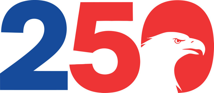 Bold red eagle head with number 25 in blue and red vector design