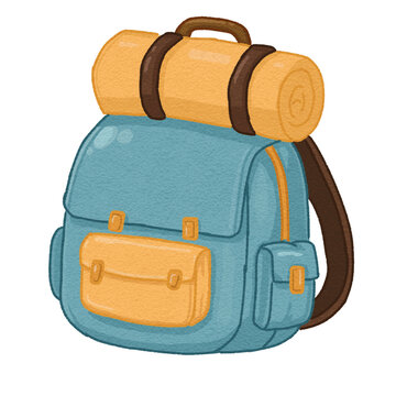 Cute Camping Backpack Watercolor Clipart PNG