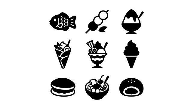 Set of Japanese Dessert and Sweet Food Icons.