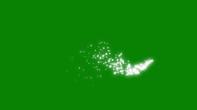 Sparkling white glitter stars, glowing fairy dust trail animation, luxury shimmer particle line, magical twinkling star burst, Christmas holiday overlay, isolated green screen background effect, 4K