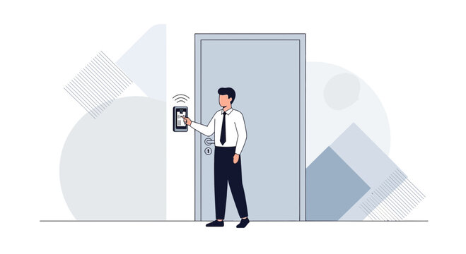 Man using digital lock on door with access card and scanner