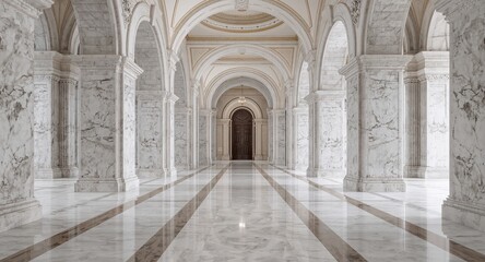 Obraz premium Symmetrical interior view of a high ceiling marble architecture hall featuring grand � Real Estate and Property Investment Concept for Home Ownership