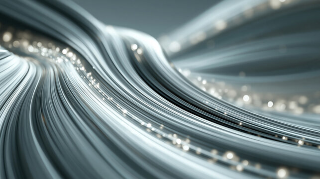 Cool Platinum White and Silver Abstract Flowing Teal Silver Waves