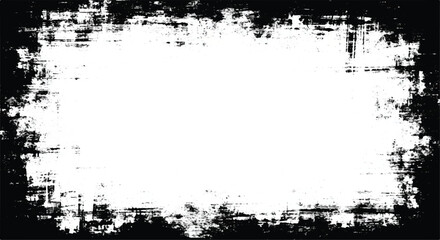 Fototapeta premium Grunge black frame border with distressed texture and blank white center background. 