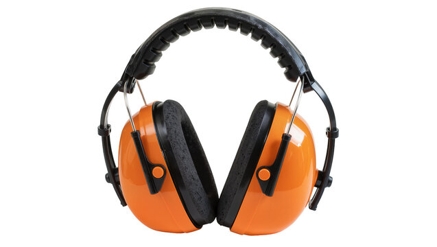 Orange earmuffs with black padding and headband