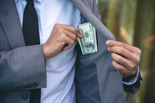 Man banknote Saving account Hand holding spread money dollar bank note in wallet give financial payment. Saving counting banknote bribe corruption. Saving money banknote 100 dollar exchange cash