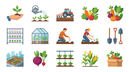 Fototapeta premium Collection of Farming and Agriculture Icons and Illustrations.