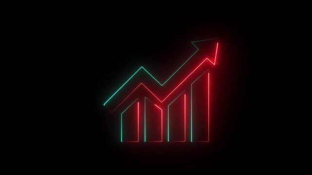Business graph showing upward financial trend with chart video corporate growth in neon.4k animation motion graphics video with alpha chanle.