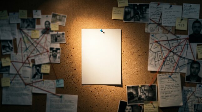 Spotlight Illuminating Blank Paper on Detective Corkboard 